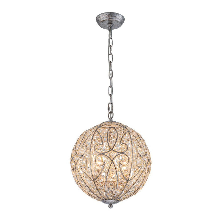 LightFixturesUSA - Glam Shabby Chic Crystal Globe Chandelier Distressed Silver - Chandelier - 6 - Lt - 