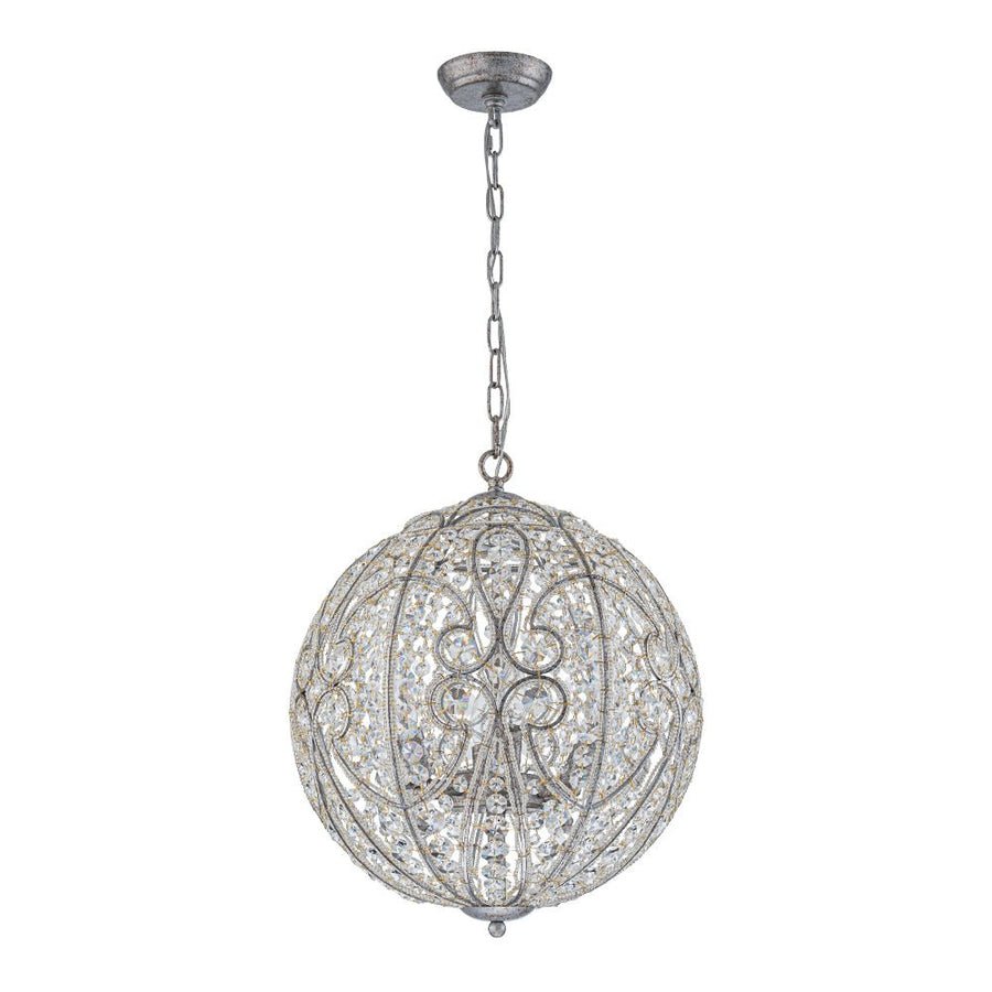 LightFixturesUSA - Glam Shabby Chic Crystal Globe Chandelier Distressed Silver - Chandelier - 6 - Lt - 