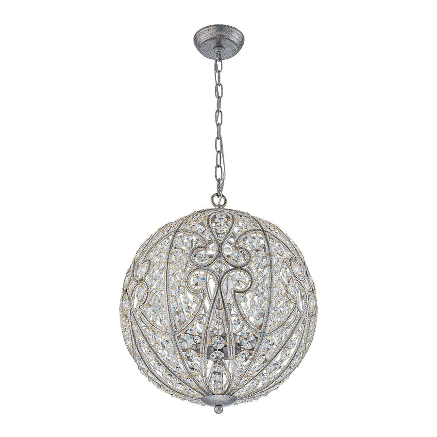 LightFixturesUSA - Glam Shabby Chic Crystal Globe Chandelier Distressed Silver - Chandelier - 6 - Lt - 