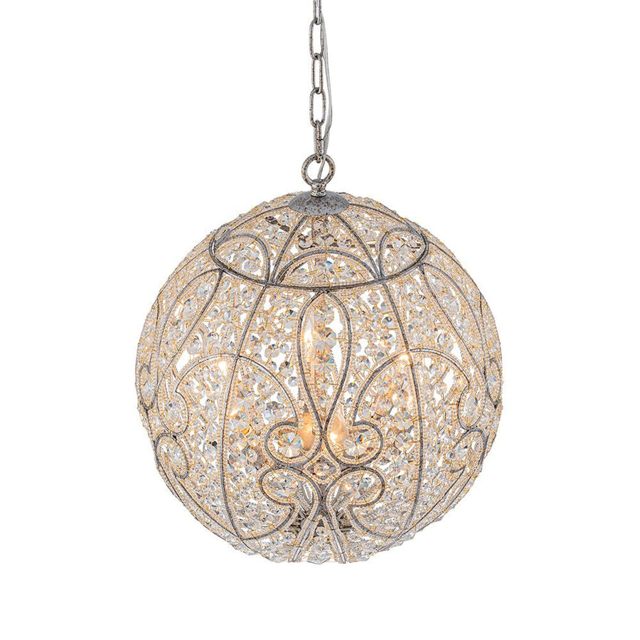 LightFixturesUSA - Glam Shabby Chic Crystal Globe Chandelier Distressed Silver - Chandelier - 6 - Lt - 