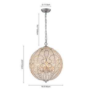 LightFixturesUSA - Glam Shabby Chic Crystal Globe Chandelier Distressed Silver - Chandelier - 6 - Lt - 