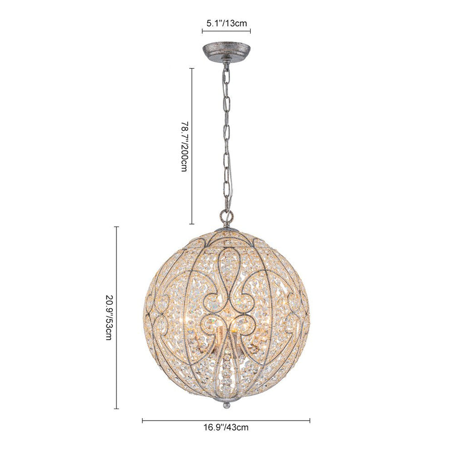 LightFixturesUSA - Glam Shabby Chic Crystal Globe Chandelier Distressed Silver - Chandelier - 6 - Lt - 