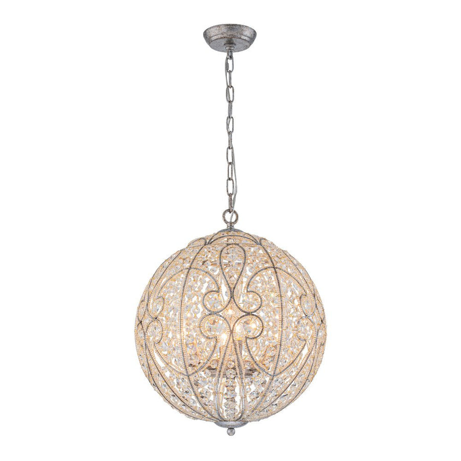 LightFixturesUSA - Glam Shabby Chic Crystal Globe Chandelier Distressed Silver - Chandelier - 6 - Lt - 