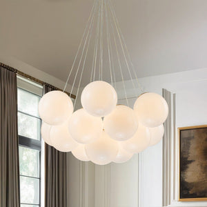 LightFixturesUSA - Glam Shine Opal Glass Globe Cluster Bubble Chandelier - Chandelier - Brushed Brass - 