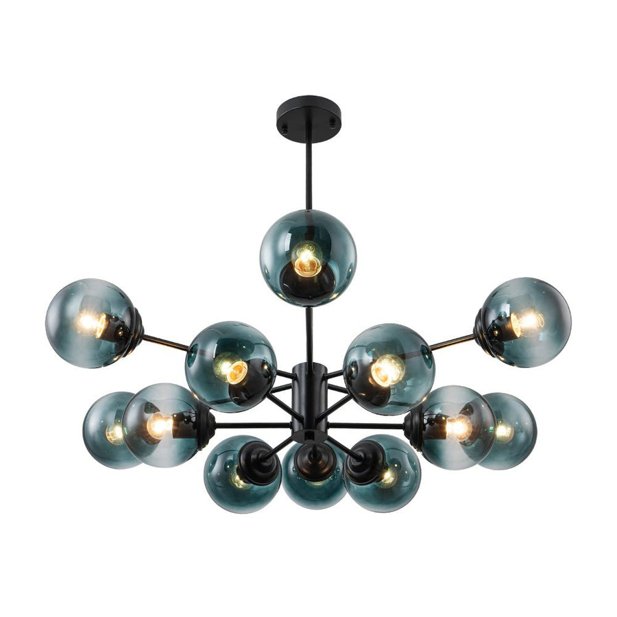 LightFixturesUSA - Glam Tiered Blue Glass Globe Bubble Sputnik Chandelier - Chandelier - Black - 