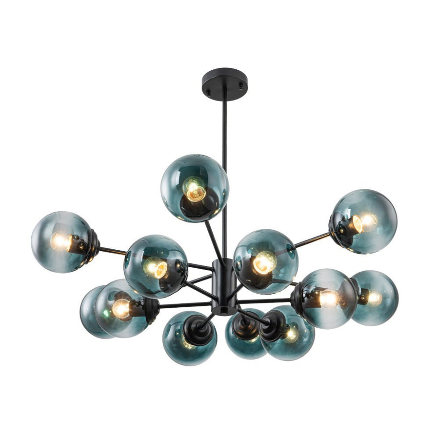 LightFixturesUSA - Glam Tiered Blue Glass Globe Bubble Sputnik Chandelier - Chandelier - Black - 
