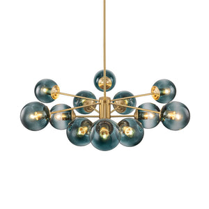 LightFixturesUSA - Glam Tiered Blue Glass Globe Bubble Sputnik Chandelier - Chandelier - Brass - 