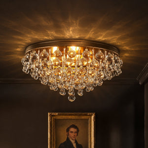 LightFixturesUSA-Glam Tiered Cascaded Crystal Raindrop Round Semi Flush Mount-Ceiling Light-20 in-