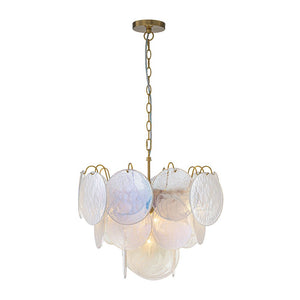 LightFixturesUSA - Glam White Iridescent Swirl Glass Round Tiered Chandelier - Chandelier - 20 in - 