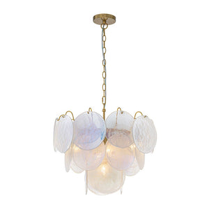 LightFixturesUSA - Glam White Iridescent Swirl Glass Round Tiered Chandelier - Chandelier - 20 in - 
