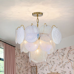 LightFixturesUSA-Glam White Iridescent Swirl Glass Round Tiered Chandelier-Chandelier-20 in-