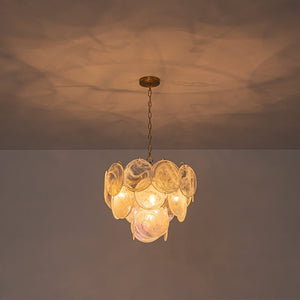 LightFixturesUSA - Glam White Iridescent Swirl Glass Round Tiered Chandelier - Chandelier - 20 in - 