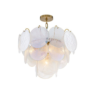 LightFixturesUSA - Glam White Iridescent Swirl Glass Round Tiered Chandelier - Chandelier - 20 in - 