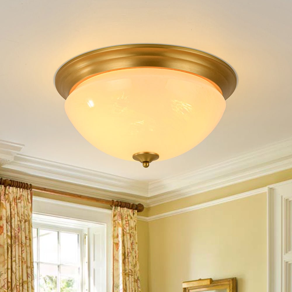 Gold Mid Century Alabaster Glass Shade Flush Mount LightFixturesUSA