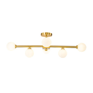 LightFixturesUSA-Gold Sputnik Frosted Glass Globe Semi Flush Mount Chandelier-Ceiling Light-10 Lt-