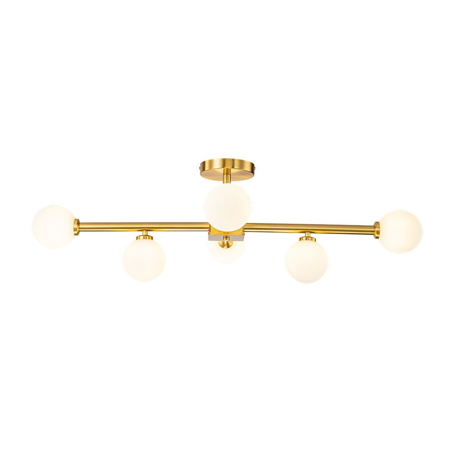 LightFixturesUSA-Gold Sputnik Frosted Glass Globe Semi Flush Mount Chandelier-Ceiling Light-10 Lt-