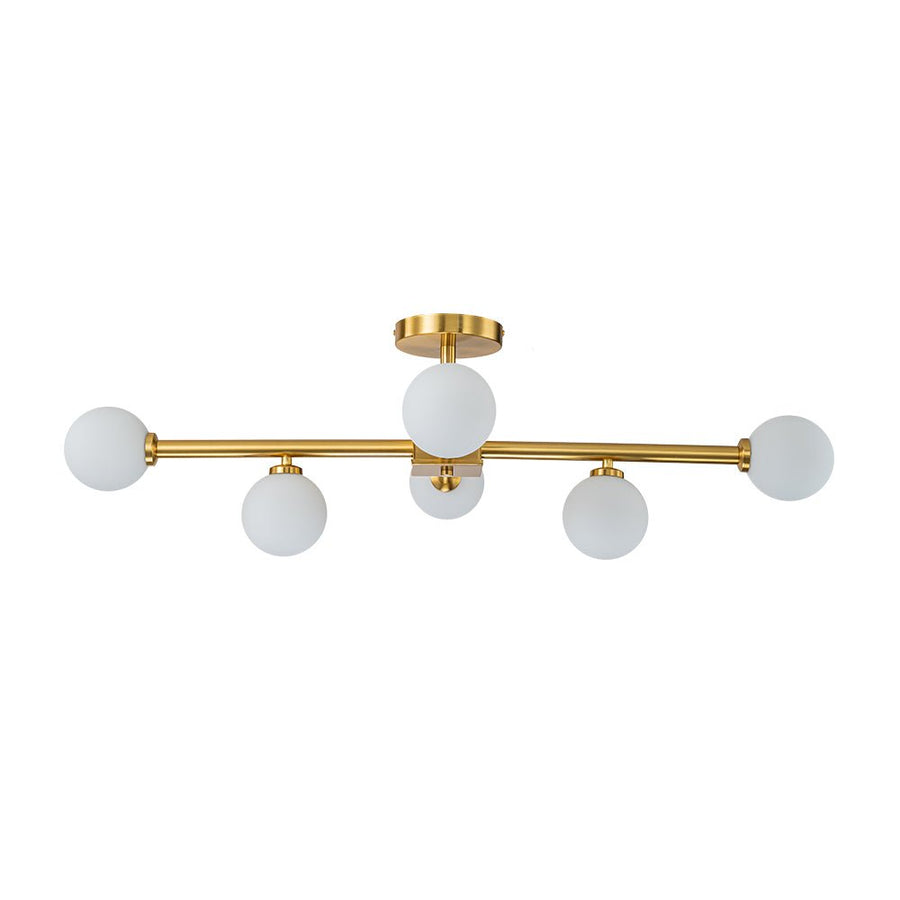 LightFixturesUSA-Gold Sputnik Frosted Glass Globe Semi Flush Mount Chandelier-Ceiling Light-10 Lt-