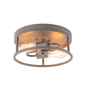 LightFixturesUSA - Grey Wood Grain Drum Cage Flush Mount Ceiling Light - Ceiling Light - 2 - Lt - 