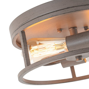 LightFixturesUSA - Grey Wood Grain Drum Cage Flush Mount Ceiling Light - Ceiling Light - 2 - Lt - 