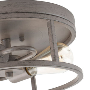 LightFixturesUSA - Grey Wood Grain Drum Cage Flush Mount Ceiling Light - Ceiling Light - 2 - Lt - 