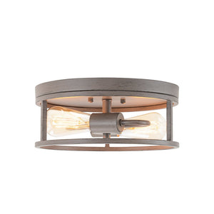 LightFixturesUSA - Grey Wood Grain Drum Cage Flush Mount Ceiling Light - Ceiling Light - 2 - Lt - 
