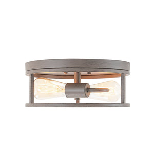 LightFixturesUSA - Grey Wood Grain Drum Cage Flush Mount Ceiling Light - Ceiling Light - 2 - Lt - 