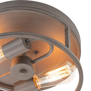 LightFixturesUSA - Grey Wood Grain Drum Cage Flush Mount Ceiling Light - Ceiling Light - 2 - Lt - 