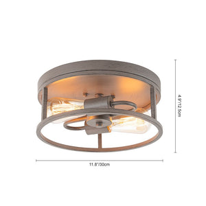 LightFixturesUSA - Grey Wood Grain Drum Cage Flush Mount Ceiling Light - Ceiling Light - 2 - Lt - 
