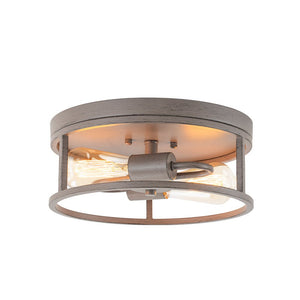 LightFixturesUSA - Grey Wood Grain Drum Cage Flush Mount Ceiling Light - Ceiling Light - 2 - Lt - 
