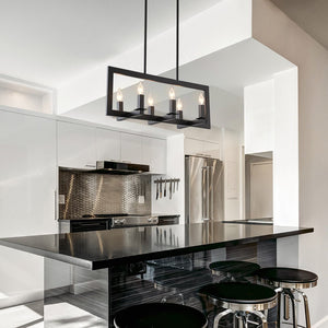 LightFixturesUSA - Industrial 6 - Light Candle Style Black Rectangular Island Chandelier - Chandelier - Matte Black - 