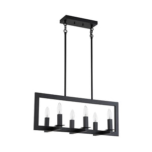 LightFixturesUSA - Industrial 6 - Light Candle Style Black Rectangular Island Chandelier - Chandelier - Matte Black - 
