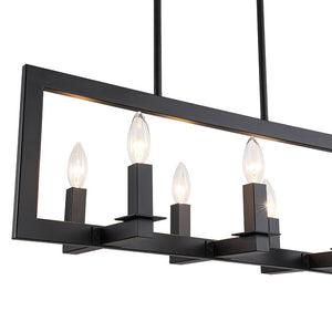 LightFixturesUSA - Industrial 6 - Light Candle Style Black Rectangular Island Chandelier - Chandelier - Matte Black - 