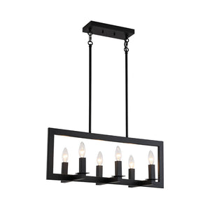LightFixturesUSA - Industrial 6 - Light Candle Style Black Rectangular Island Chandelier - Chandelier - Matte Black - 