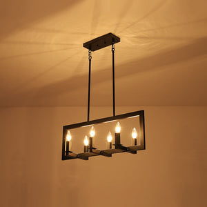 LightFixturesUSA - Industrial 6 - Light Candle Style Black Rectangular Island Chandelier - Chandelier - Matte Black - 