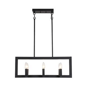 LightFixturesUSA - Industrial 6 - Light Candle Style Black Rectangular Island Chandelier - Chandelier - Matte Black - 