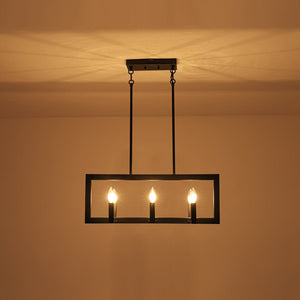 LightFixturesUSA - Industrial 6 - Light Candle Style Black Rectangular Island Chandelier - Chandelier - Matte Black - 