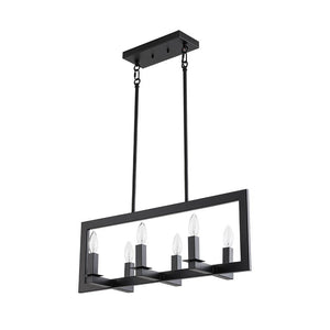 LightFixturesUSA - Industrial 6 - Light Candle Style Black Rectangular Island Chandelier - Chandelier - Matte Black - 