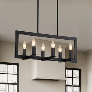 LightFixturesUSA - Industrial 6 - Light Candle Style Black Rectangular Island Chandelier - Chandelier - Matte Black - 