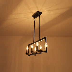 LightFixturesUSA - Industrial 6 - Light Candle Style Black Rectangular Island Chandelier - Chandelier - Matte Black - 