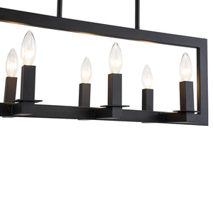 LightFixturesUSA - Industrial 6 - Light Candle Style Black Rectangular Island Chandelier - Chandelier - Matte Black - 