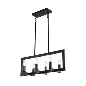 LightFixturesUSA - Industrial 6 - Light Candle Style Black Rectangular Island Chandelier - Chandelier - Matte Black - 