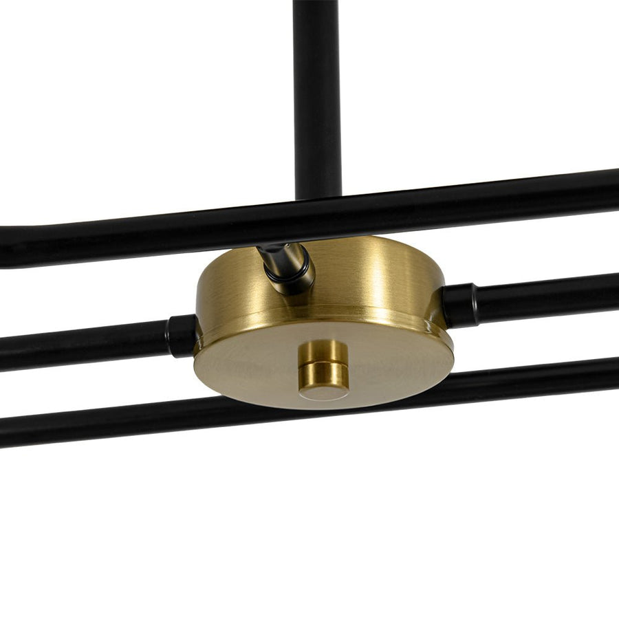 LightFixturesUSA - Industrial 6 - Light Pipeline Sputnik Semi Flush Mount - Ceiling Light - Black + Brass - 