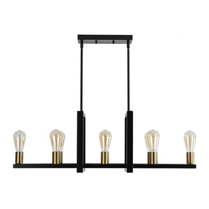 LightFixturesUSA - Industrial 8 - Light Rectangular Kitchen Island Chandelier - Chandelier - Black + Brass - 