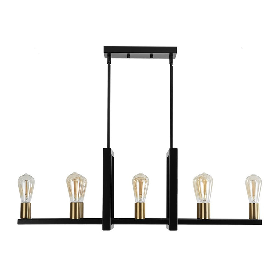 LightFixturesUSA - Industrial 8 - Light Rectangular Kitchen Island Chandelier - Chandelier - Black + Brass - 