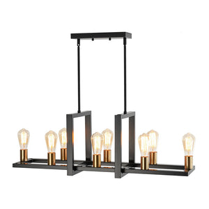 LightFixturesUSA - Industrial 8 - Light Rectangular Kitchen Island Chandelier - Chandelier - Black + Brass - 