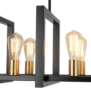 LightFixturesUSA - Industrial 8 - Light Rectangular Kitchen Island Chandelier - Chandelier - Black + Brass - 