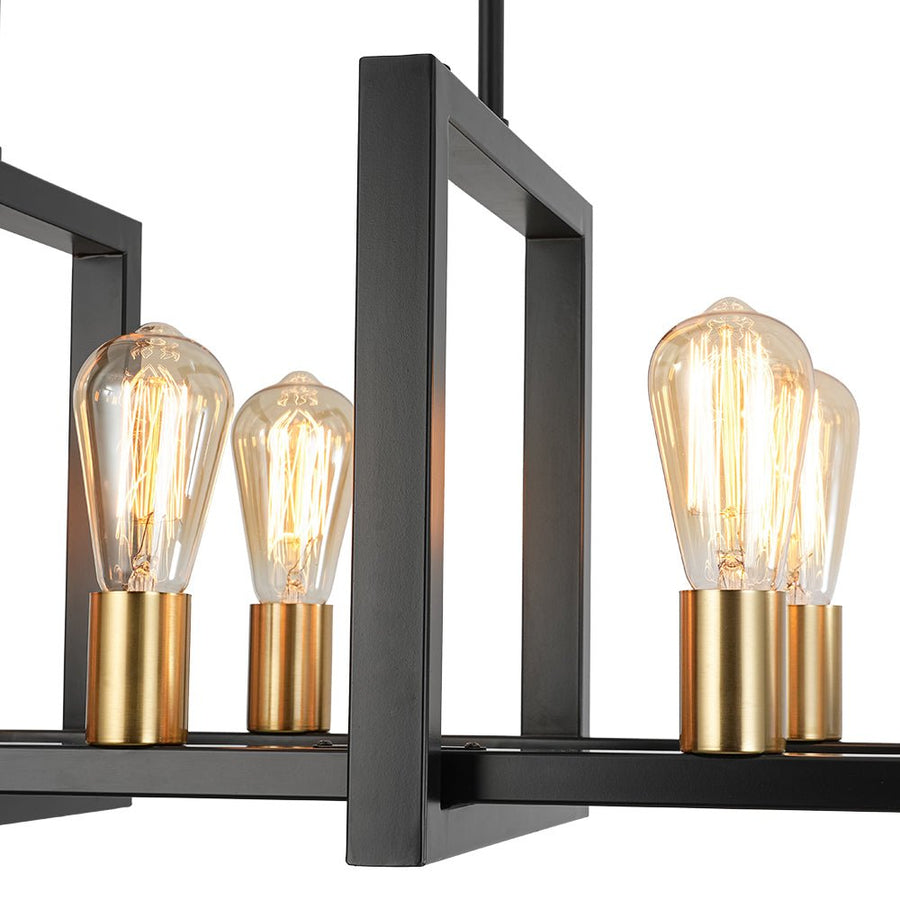 LightFixturesUSA - Industrial 8 - Light Rectangular Kitchen Island Chandelier - Chandelier - Black + Brass - 