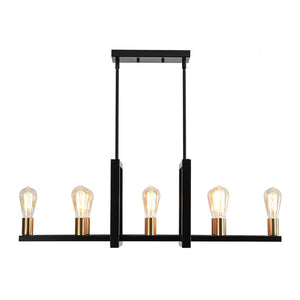 LightFixturesUSA - Industrial 8 - Light Rectangular Kitchen Island Chandelier - Chandelier - Black + Brass - 
