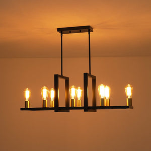 LightFixturesUSA - Industrial 8 - Light Rectangular Kitchen Island Chandelier - Chandelier - Black + Brass - 