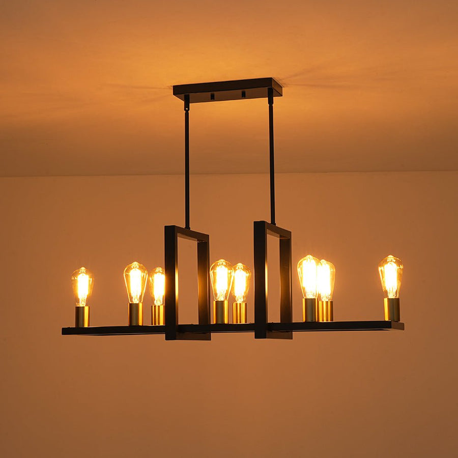 LightFixturesUSA - Industrial 8 - Light Rectangular Kitchen Island Chandelier - Chandelier - Black + Brass - 